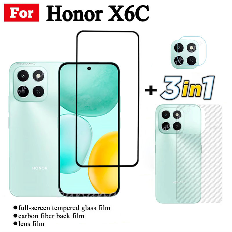 Phim Kính Cường Lực 3 TRONG 1 Honor X6C Cho Honor X6B X7C X7B X8C X8B Full Cover Kính Bảo Vệ Màn Hình + Phim Ống Kính Máy Ảnh + Phim Mặt Sau