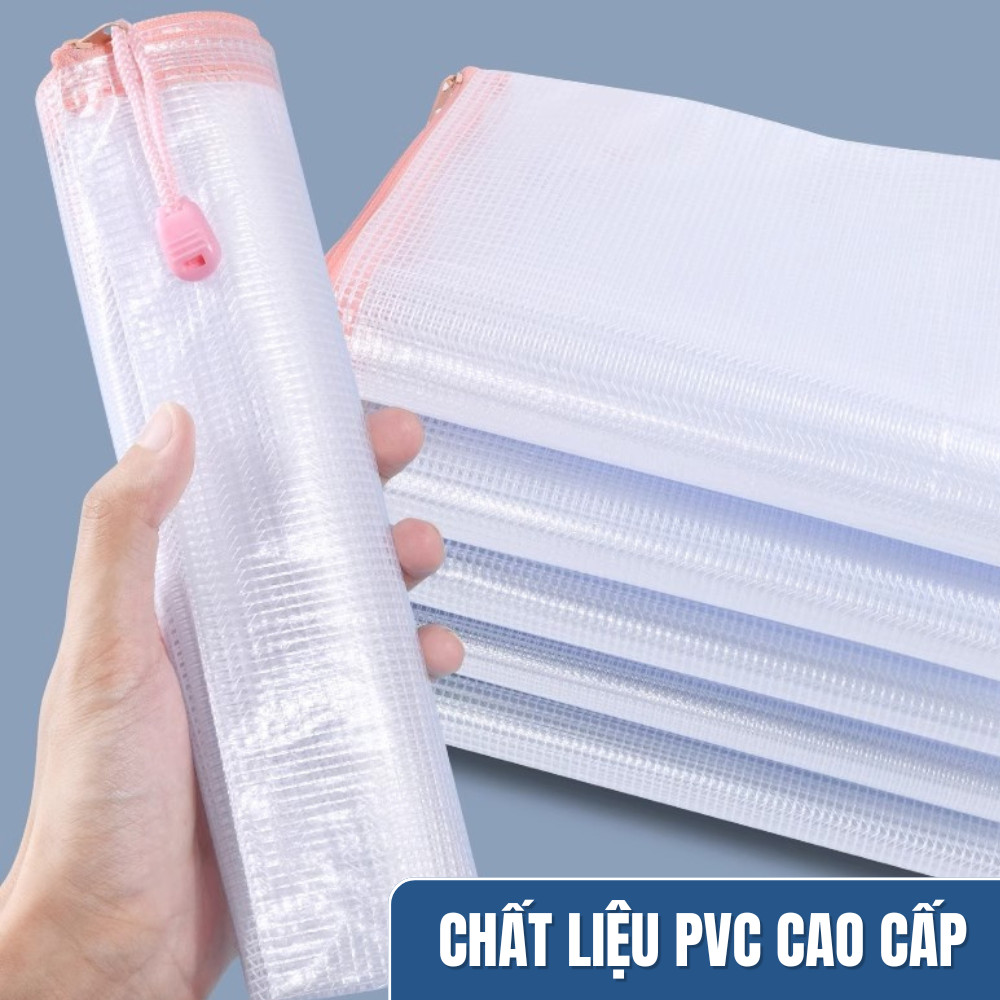 Túi File Hồ Sơ A4 Lưới Trong Suốt - Túi Đựng Tài Liệu Khóa Kéo PVC Bền Đẹp, Đa Năng Cho Học Tập
