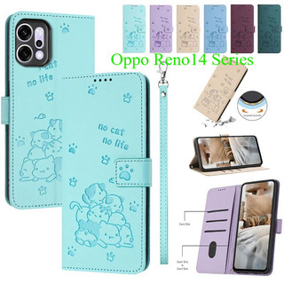 Dành Cho Oppo Reno 15 14 Pro 14F 14 F Reno 14 13 12 F Pro Reno15 F 4G 5G 2025 Ốp Điện Thoại Lật Vỏ Da Sang Trọng Khe Cắm Thẻ 3D Mèo Lật Bao Đứng Vỏ