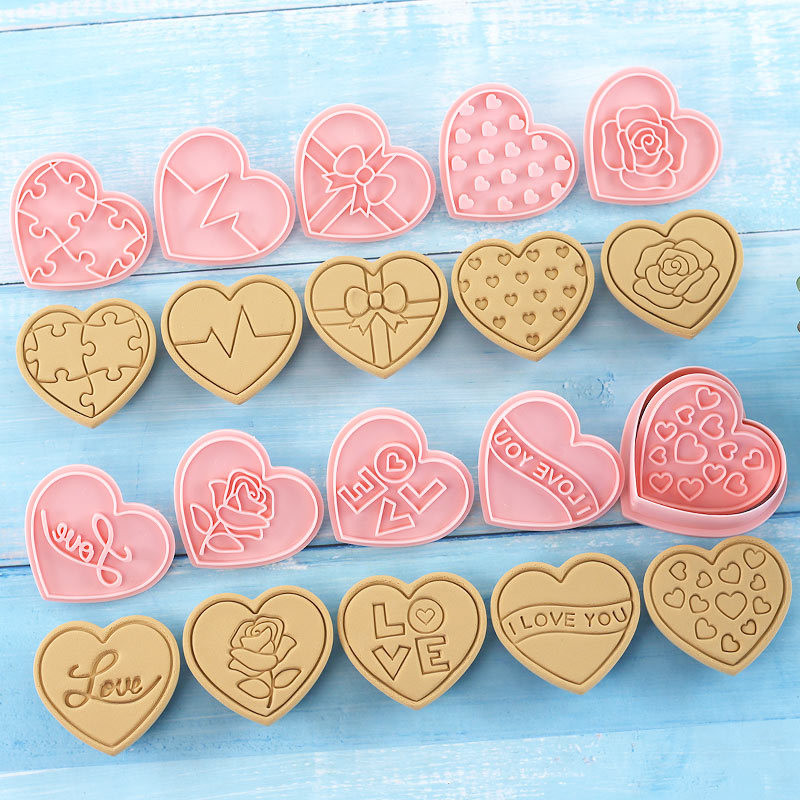 10 Cái / bộ Ngày Lễ Tình Nhân Khuôn Bánh Quy Hình Trái Tim Tình Yêu Bánh Quy Cắt DIY Fondant Bánh Nướng Khuôn