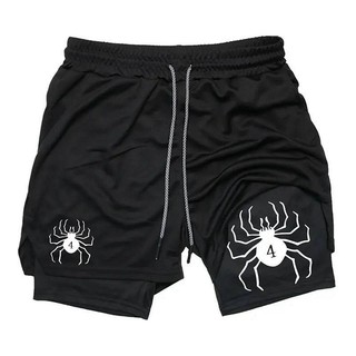 European and American Dark Style Spider Print Adult Double-Layer Pants Loose Fashion Sports Fitness Casual Shorts CdDf