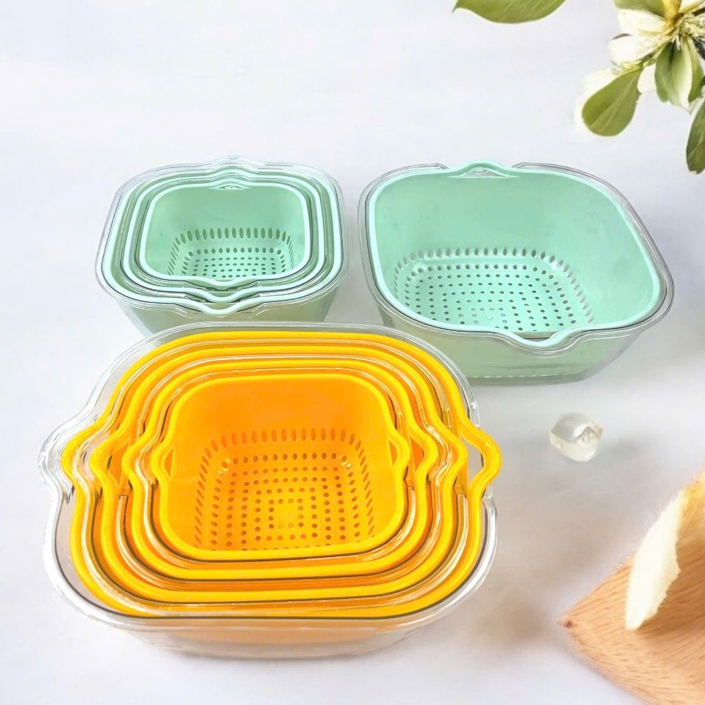 Bộ Thau Rổ 8 Món Vinh Nam Plastic Thiết Kế Thoát Nước Dùng Rửa Rau Củ Quả Tiện Lợi Đủ Kích Cỡ B08