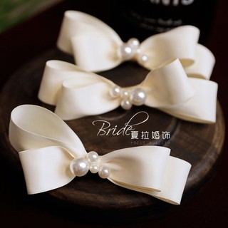 [Bộ sưu tập của 3896 người] Kiểu mới ban đầu đơn giản tươi mới thanh lịch nơ ngọc trai hoa cài tóc kẹp tóc Phụ kiện cô dâu phụ Kiện Ảnh cưới