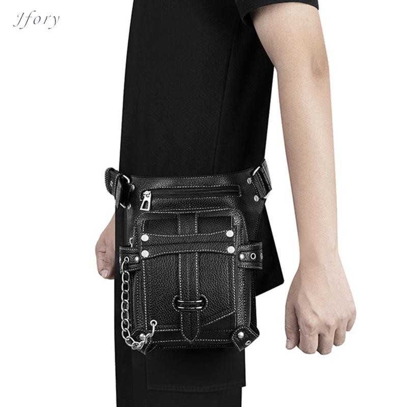 Jfory Túi đeo thắt lưng bằng da PU Fanny Pack Chân đùi Ví Gothic Daypack Dây đeo có thể điều chỉnh vai Steampunk cho xe đạp đi bộ đường dài Lady