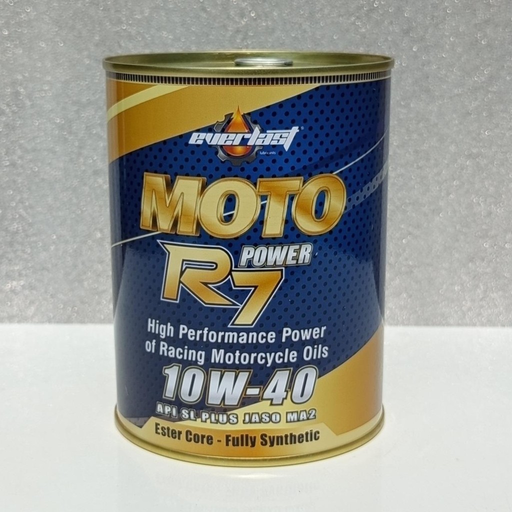Dầu Nhớt xe số/côn tay - Everlast MOTO R7 POWER 10W40 SL 0.8L JASO MA2 - Khuyến mãi tặng ốc nhớt đầu nam châm