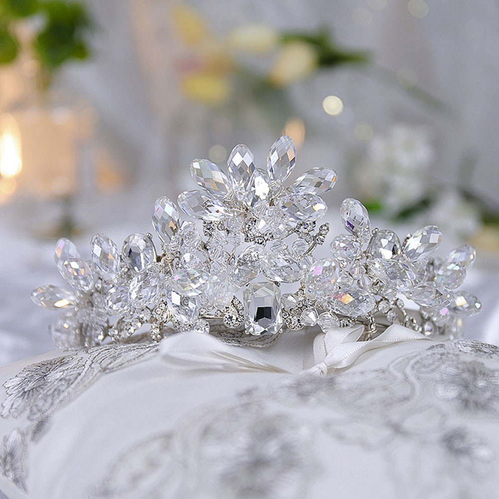 Vương miện thủy tinh pha lê tiara và khuyên tai cho nữ - Mũ đội đầu công chúa sáng bóng