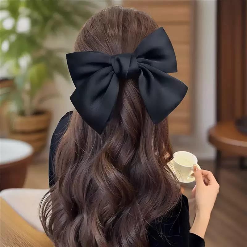 Phụ kiện tóc nơ thanh lịch màu be Mũ nón kẹp lò xo Satin
