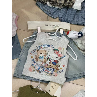 Mùa Hè Phiên Bản Hàn Quốc Bé Gái Hoạt Hình Dễ Thương In Hình Cotton Nguyên Chất Không Tay Áo Trung Nhỏ Trẻ Em Thoải Mái Áo Vest Màu Xám Thường Ngày