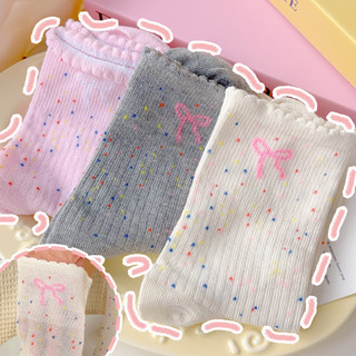 Đôi tất ren JK nữ | Tất cotton bắp chân viền sen, họa tiết chấm biclassic, thoáng khí cho mùa xuân hè
