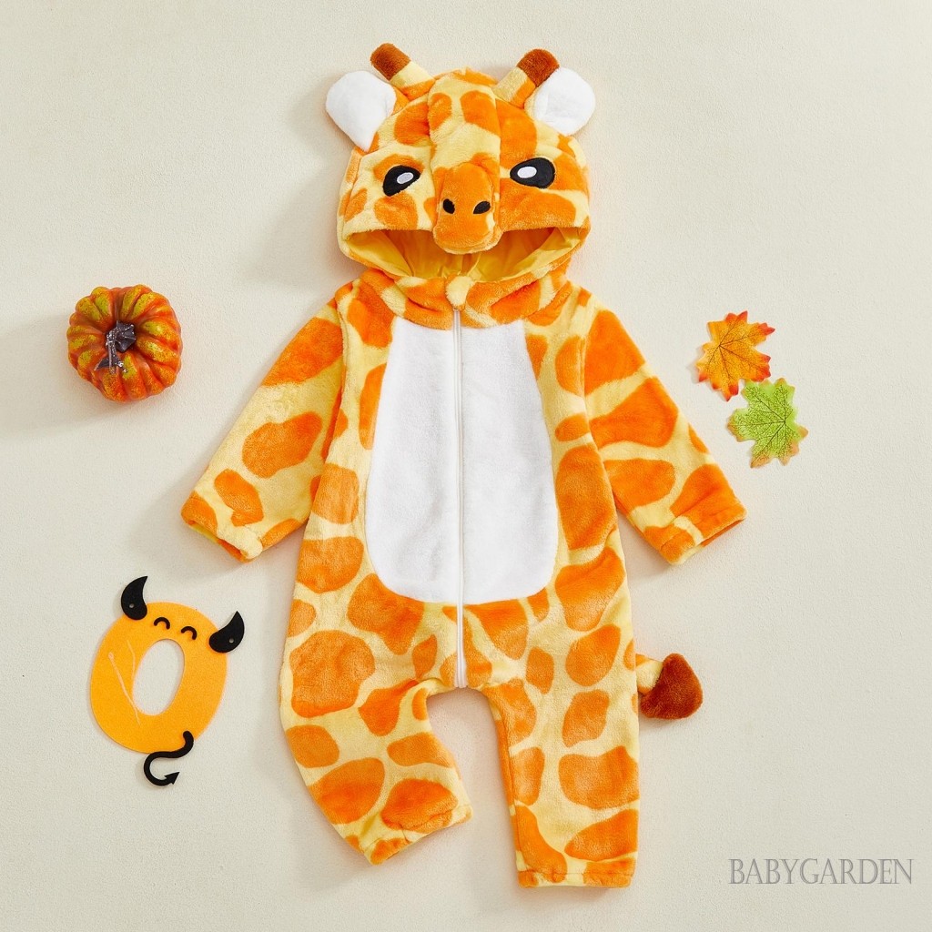 / / -Baby Halloween Hươu Cao Cổ Trang Phục Hóa Trang Mềm Mại Ấm Áp Dài Tay Có Mũ Trùm Đầu Dễ Thương Cho Trẻ Sơ Sinh Áo liền quần