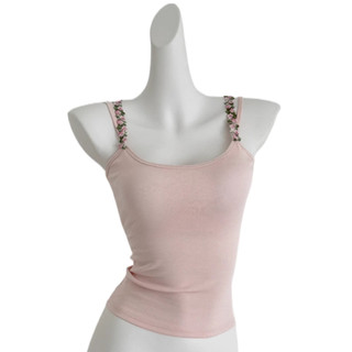 Áo Hai Dây Nữ Thêu Hoa Có Đệm Ngực Dây Điều Chỉnh Mùa Hè Dễ Thương Croptop Đi Chơi 2025