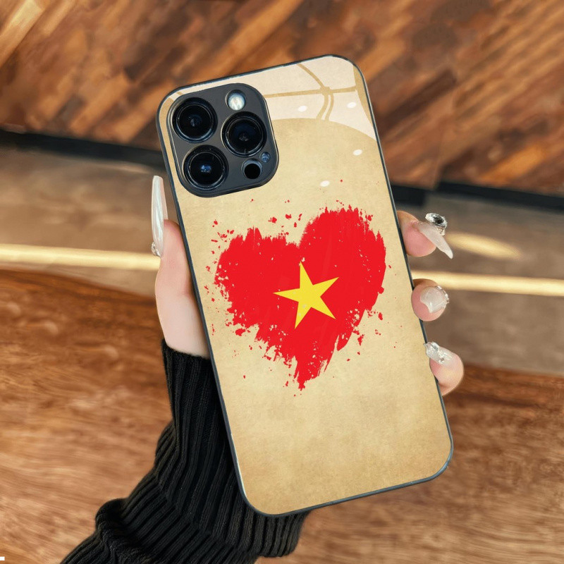 Cờ Đỏ Ngôi Sao Vàng Màu Nước Kính Dành Cho iPhone 16 17,15 14 13 12 11 8 7 6 6s 6p 7p 8p 6g 7g 8g Pro Max XR XS