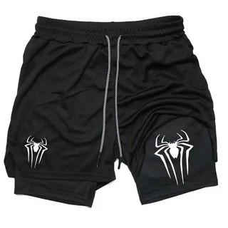 European and American Dark Style Spider Print Adult Double-Layer Pants Loose Fashion Sports Fitness Casual Shorts CdDf