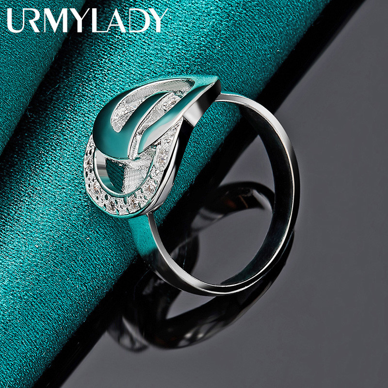 URMYLADY Bạc 925 Đôi Tròn Zircon 7-10 # Nhẫn Nữ Trang Sức Tiệc Cưới Thời Trang