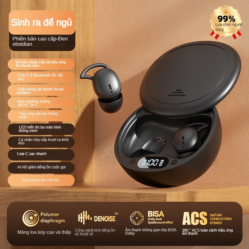 Tai nghe Bluetooth không dây In-Ear Mini Màn hình kỹ thuật số Tuổi thọ pin dài Ngủ Không