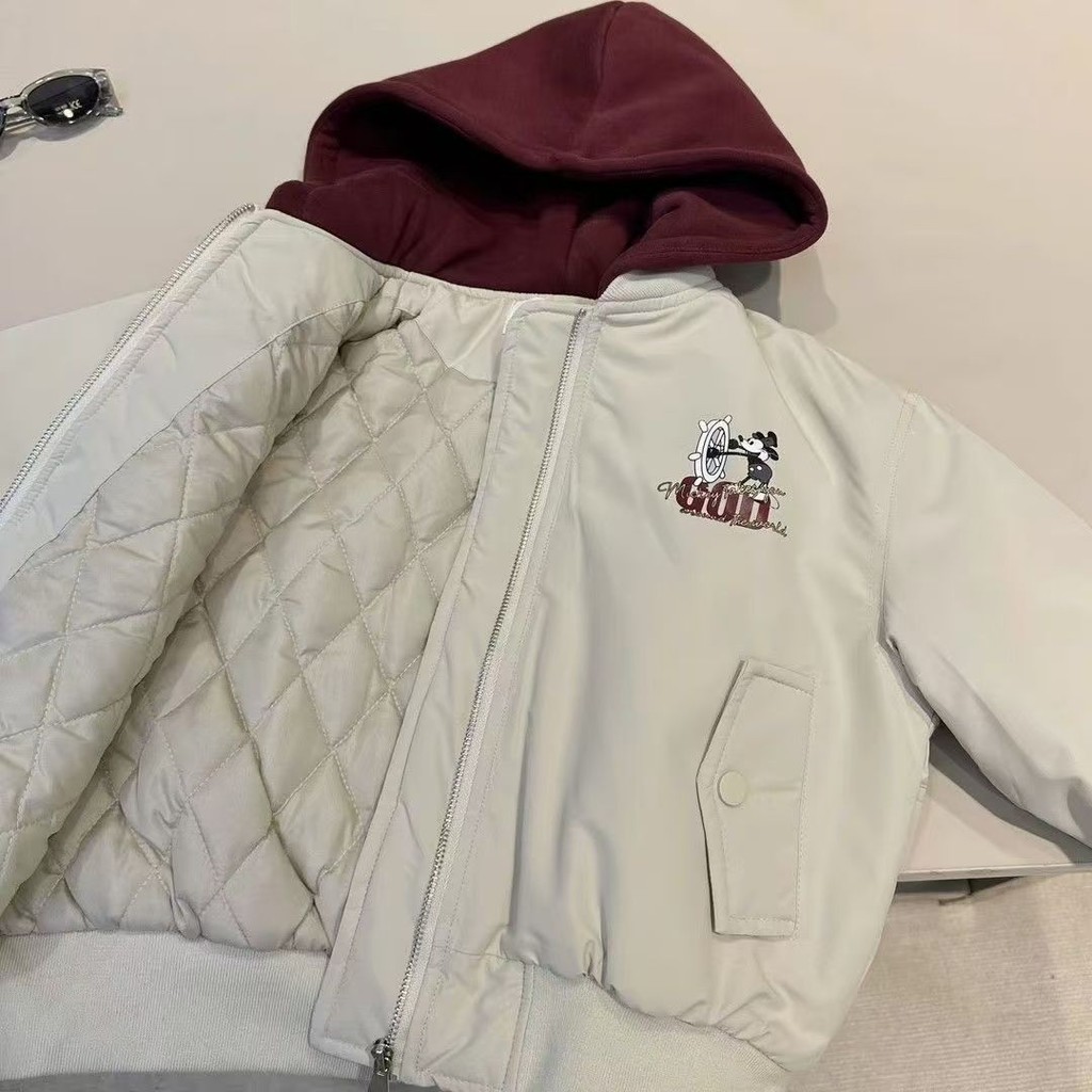 Áo khoác bé trai có sẵn Phong cách mùa thu đông Phong cách mới Quilted Dày đẹp trai Thời trang Trẻ em Thời trang Đồng phục bóng chày mùa đông cho bé gái
