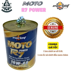 Dầu Nhớt xe số/côn tay - Everlast MOTO R7 POWER 10W40 SL 0.8L JASO MA2 - Khuyến mãi tặng ốc nhớt đầu nam châm