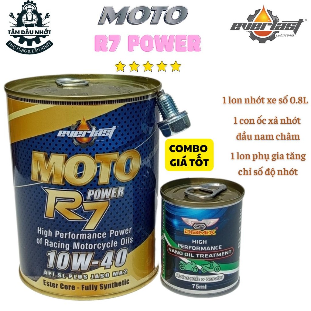 Dầu Nhớt xe số/côn tay - Everlast MOTO R7 POWER 10W40 SL 0.8L JASO MA2 ...