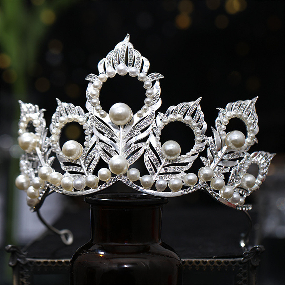 Công Chúa Trưởng Thành Bạc Baroque Vương Miện Hình Lá Với Kim Cương Giả Cho nữ Cô Dâu Phù Dâu Trang Phục