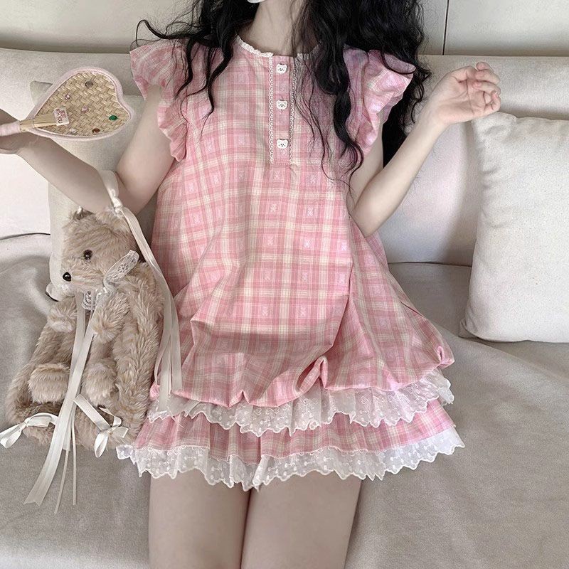 [YU]Váy công chúa ngắn kẻ sọc nhỏ, dáng thon gọn, tay bay nhẹ nhàng, phong cách Little Bear.