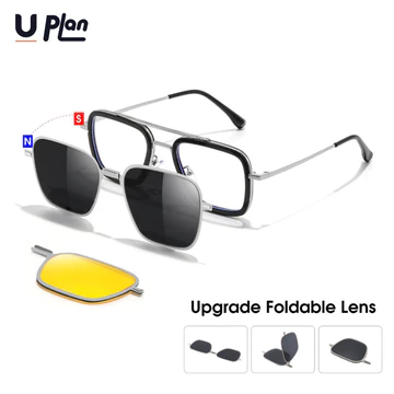 Kính Mát 3 Trong 1 Nam Kính Mát Phân Cực Tầm Nhìn Ban Đêm Kính Mắt Có Thể Gập Lại Ống Kính Từ Tính Kính Chống Nắng Khung Kính 3 Ống Kính Unisex Kính Mắt Thời Trang