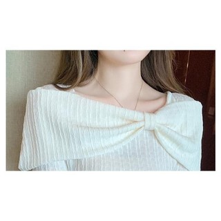 Mùa Hè 2025 Mới Nữ Nơ Chi Tiết Vai Ngắn Tay Thiết Kế Áo Voan Top Độc Đáo Và Phong Cách Áo