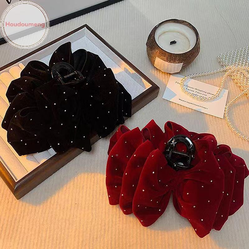 Houdou 1 Đen Đỏ Nhung Nơ Kẹp Tóc Nữ Công Chúa Lấy Móng Vuốt Tóc Mũ Đội Đầu Kẹp Tóc Lớn Phụ Kiện Tóc Cô Gái VN
