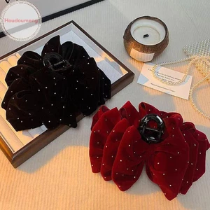 Houdou 1 Đen Đỏ Nhung Nơ Kẹp Tóc Nữ Công Chúa Lấy Móng Vuốt Tóc Mũ Đội Đầu Kẹp Tóc Lớn Phụ Kiện Tóc Cô Gái VN