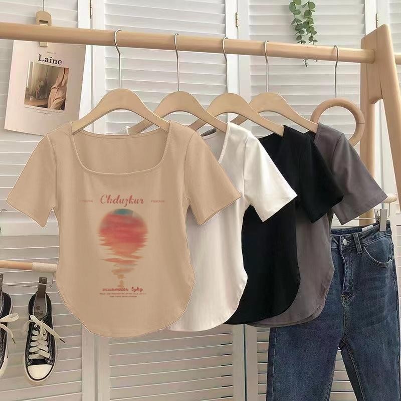 Áo thun nữ Slim Crop Top Áo sơ mi bó sát tay ngắn đẹp với quần áo đẹp