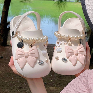 Xixitiao Sweet Bow Mùa Hè Bé Gái Đế Mềm Thoải Mái Giày Lỗ Ngoài Trời