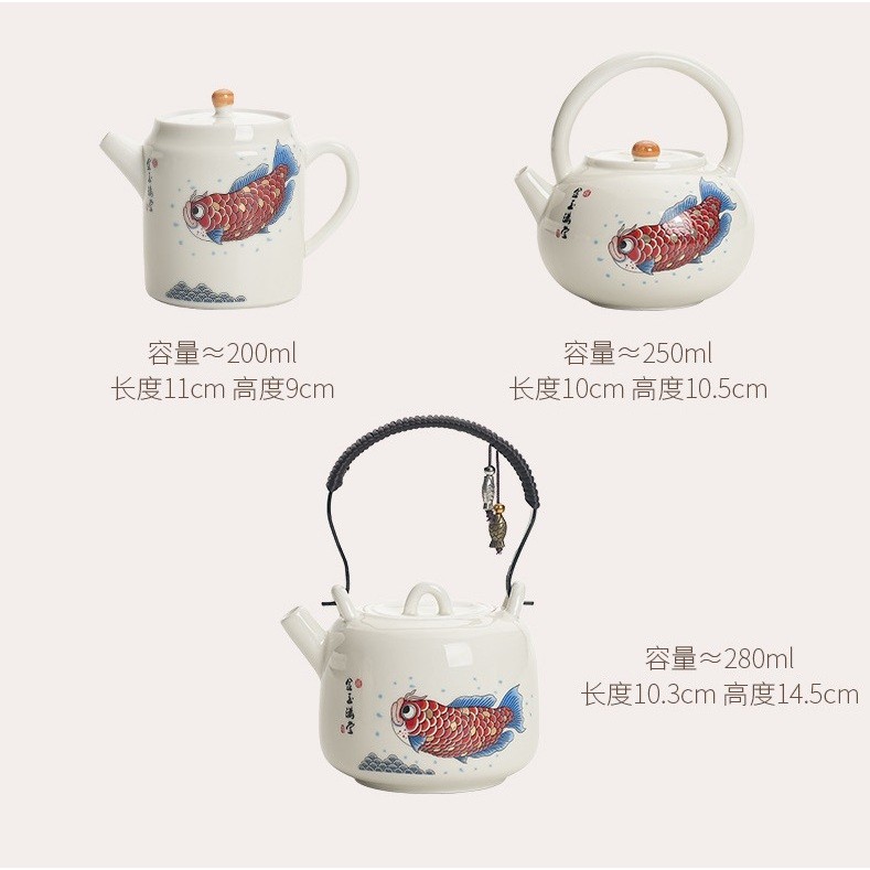 Ấm Trà Sứ Men Tro Dùng Pha Trà Họa Tiết Long Ngư