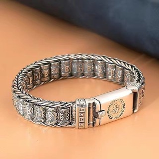 S925 Sterling Bạc Lulutong Kinh Luân Vòng tay sáu ký tự thần chú chuyển hạt vòng tay nam thiết kế mới Retro
