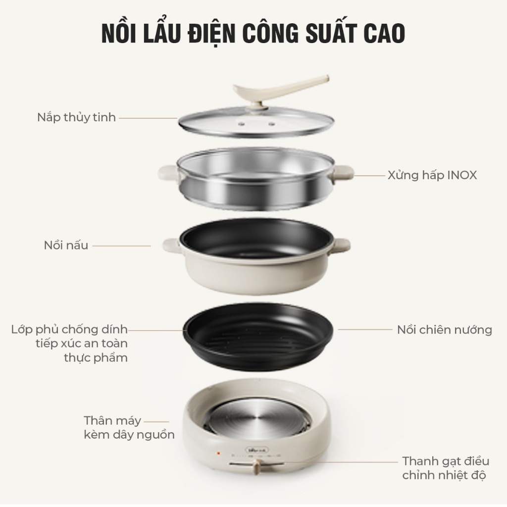 (KOL) Nồi Lẩu Nướng Điện Đa Năng Bear DHG-C40W2 (HP-4H40D) - Đế Tách Rời, Tiết Kiệm Điện - Hàng Chính Hãng