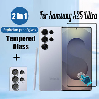 S25 Ultra 2 trong 1 Vân Tay Mở Khóa Phiên Bản Kính Cường Lực Bảo Vệ Màn Hình Cho Samsung Galaxy S25 S24 S23 Ultra Plus FE 5G 9D Kính Chiếu Phim & Ống Kính Máy Ảnh