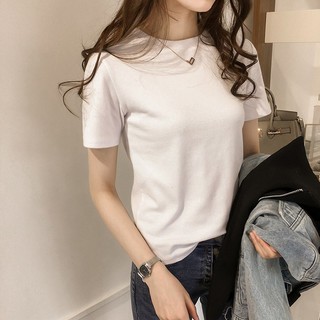 Áo thun ngắn tay rộng thùng thình của phụ nữ. Mùa hè phiên bản Hàn Quốc rắn màu đầu thời trang vòng cổ phụ nữ trông gầy
