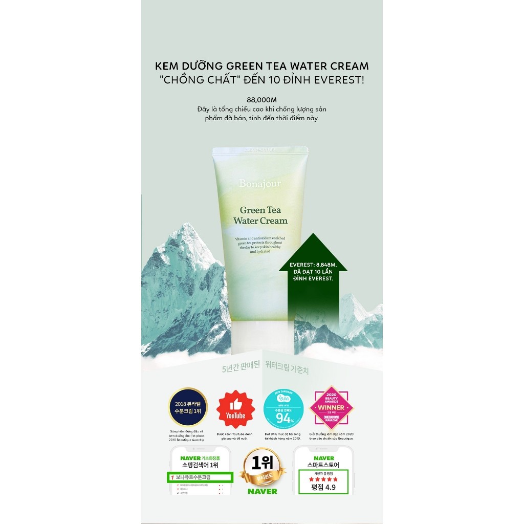 Kem dưỡng ẩm làm sáng và cải thiện nếp nhăn BONAJOUR GREEN TEA WATER CREAM 100ml | DAMDAVN