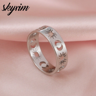 Skyrim Nam Nữ Nhẫn Rỗng Họa Tiết Lưỡi Liềm Nhẫn Cặp Đôi Trang Sức Thời Trang