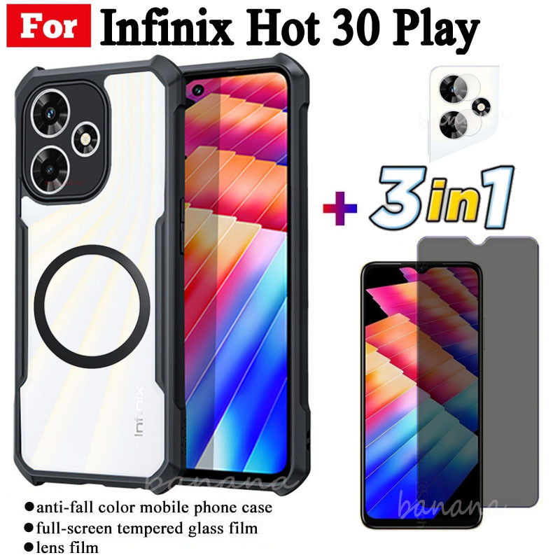 Ốp điện thoại chống sốc 3 trong 1 Infinix Hot 30 Play có nhãn dán sạc không dây từ tính cho Infinix Hot 30 4G Hot 30i 40i 40 Pro Bảo vệ toàn diện Kính cường lực + Phim ống kính