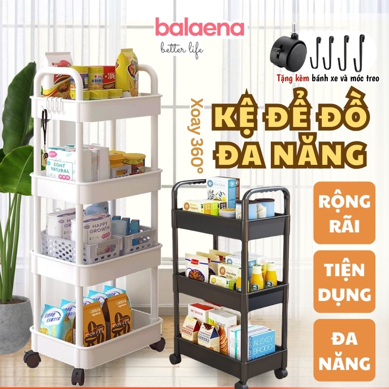 Kệ đựng đồ 4 tầng đa năng có bánh xe đẩy chuyên dụng cho spa, phòng tắm, bếp