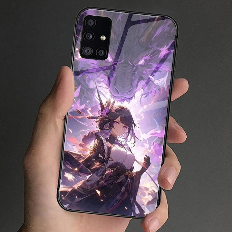 Ốp điện thoại kính cường lực Genshin Impact Raiden Shogun 01 cho Samsung Galaxy S9 Plus S10 S10e S20 FE S20 Plus S21 S22 S23 S23 S24 Ultra Cover