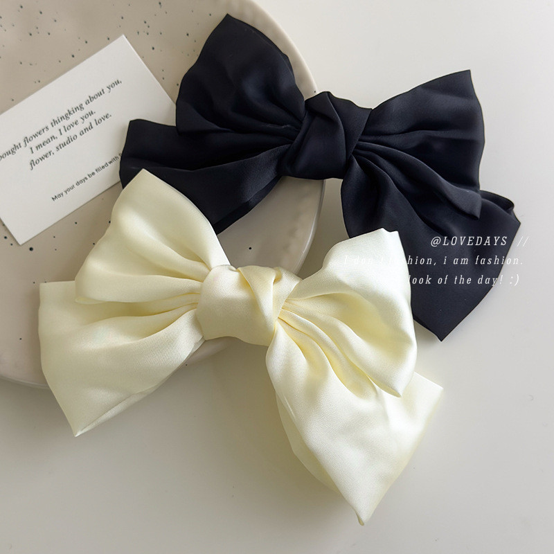 Phụ kiện tóc nơ thanh lịch màu be Mũ nón kẹp lò xo Satin