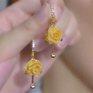 Bông tai hoa hồng kim cương cao cấp Phong cách mới Bông tai thiết kế thích hợp sang trọng nhẹ