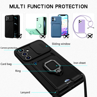 Dành Cho Samsung Galaxy A26 / A25 5G / A24 4G Ốp Lưng 4 Trong 1 Trượt Camera Bao Đựng Thẻ Đứng Vuông Freebie Dây Chống Sốc Chống Rơi Mỏng Mềm TPU Cover