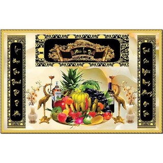 Tranh trang trí phòng thờ độc đáo, tranh liễng thờ, câu đối, mâm ngũ quả, tranh phật dán phía sau bàn thờ