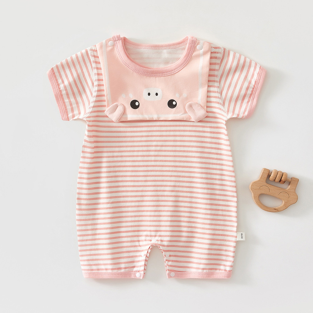 YT2 Áo liền quần cho bé mùa hè tay ngắn thoáng khí phong cách mỏng 3-6 tháng bò phù hợp với trang phục mùa hè TY2