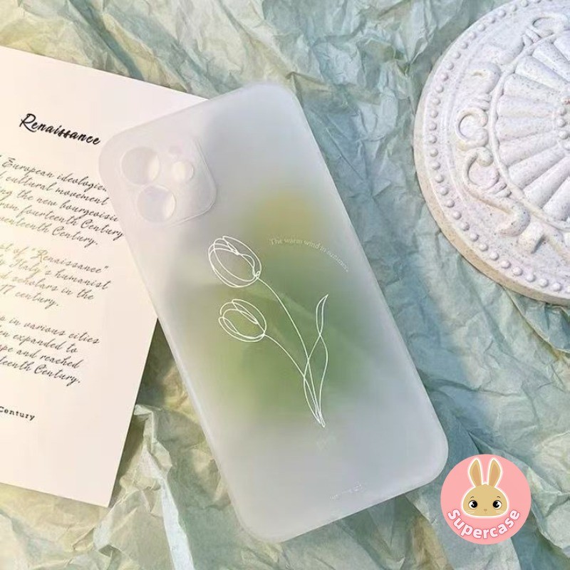 Ốp Điện Thoại ins Style Tulip Matte Cho Samsung Galaxy S25 Edge S24 S23 S22 S21 S20 Ultra FE S10 S10E S9 S8 Plus + 5G 4G Ốp Lưng Mềm Chống Sốc Màu Xanh Lá Cây