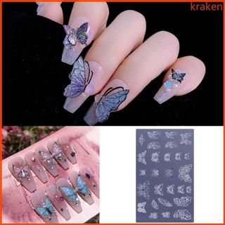 Kra Silicone Móng Tay Khắc Khuôn 3D Kích Thước Khác Nhau Bướm Dập Nổi Móng Tay Dập Stencils UV Gel Ba Lan Làm Móng Tay Khuôn