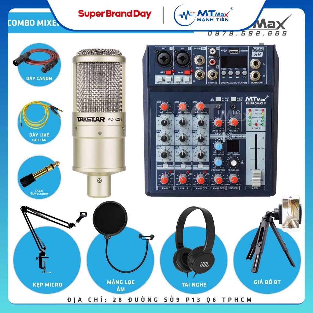 Combo mic thu âm livestream karaoke micro k200 + mixer f4 promax ii MT ...