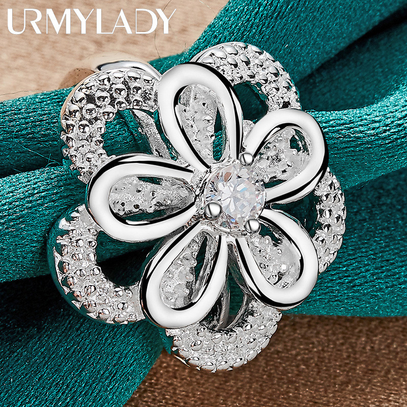 URMYLADY Bạc 925 Đôi Hoa Zircon 7-10 # Nhẫn Nữ Trang Sức Thời Trang Cưới
