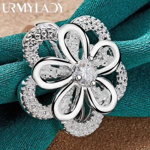 URMYLADY Bạc 925 Đôi Hoa Zircon 7-10 # Nhẫn Nữ Trang Sức Thời Trang Cưới